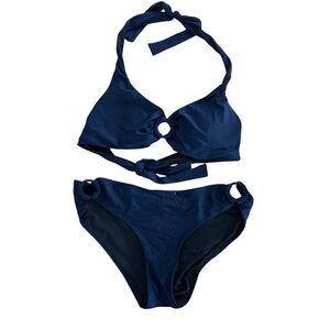 J. Crew, NWT,Navy Halter bikini top & Side-ring bikini bottom. Top: M/Bottoms: S